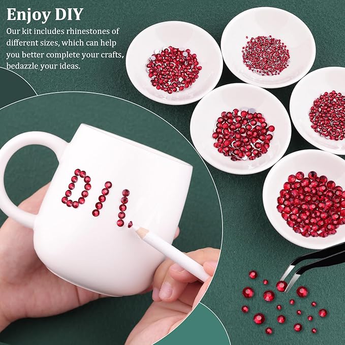 Resin Rhinestones for Crafting with B7000 Jewelry Glue, 2 Boxes Dark Red Flatback Crystals with 3Pcs 10ml Glue for Bedazzling Crafts DIY Nail Art Makeup, Gems for Clothing Shoes