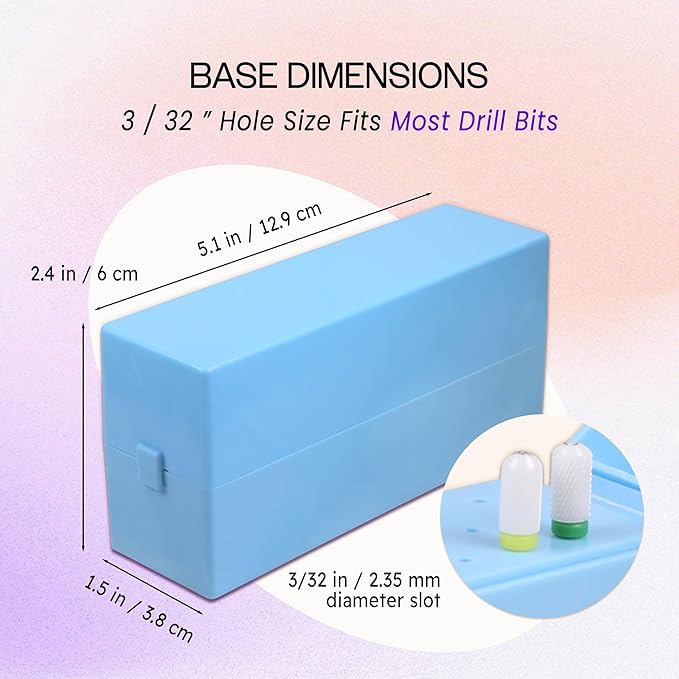PANA Rectangle Nail Drill Bit Holder Display Organizer Case - Dustproof Carbide Bit Storage Container Box For Manicure Tools Nail Salon - 30 Holes Blue (Drill Bits Not Included)