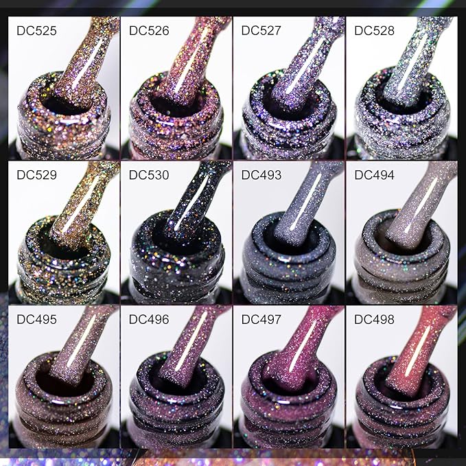 MTSSII Reflective Glitter Gel Polish Gold Silver Pink Glitter Sparkly Shiny Disco DJ LED Gel Nail Polish Nail Varnish 12PCS 7ml