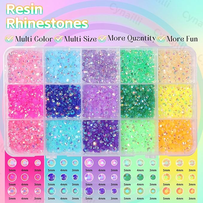 15 Grids Resin Rhinestones for Crafting, Colors Bedazzling Gems Kit, Jelly Resin Rhinestones for Nails Face Eyes Makeup Crafts Tumblers Bottles