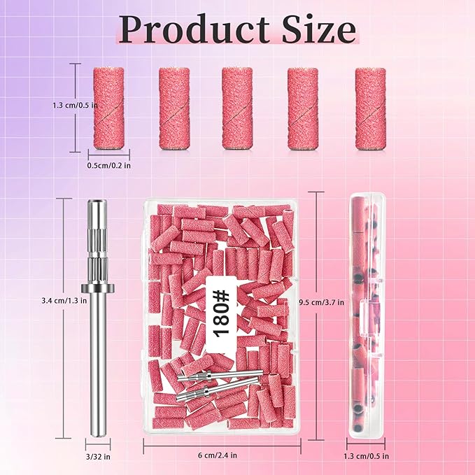 180 Grit Small Nail Sanding Sands, 100 Pcs Pink Sanding Bands for Nail, 180 Fine Grit Sanding Bands for Nail with 3.1 MM Nail Drill Bit, Small Sanding Bands for Natural Nails Acrylic Gel