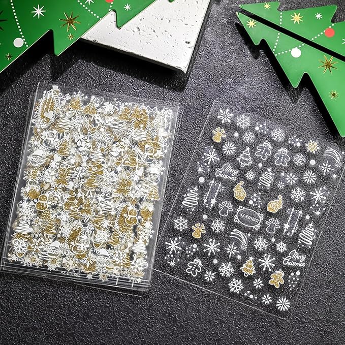 12 Sheets Christmas Nail Art Stickers White Nail Stickers Snowman Nail Decals Self Adhesive Christmas Tree Snowflake Santa Nail Art Supplies for Women Girls DIY Manicure Nail Art Decorations