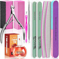 TsMADDTs Manicure Tools Kit Nail Care Kit with 3 pcs Files, 2 pcs Buffer Blocks, 2 Polishing Buffers, Cuticle Nipper, Pusher and Cuticle Oil