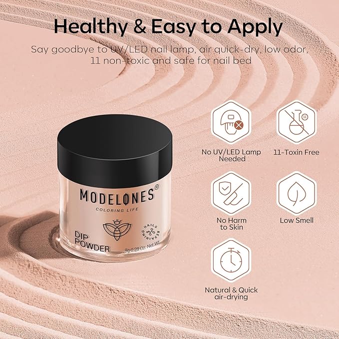 Modelones Nude Dip Powder Nail Kit, 4 Colors Brown Gold Glitter Dipping Starter Set with Liquid and Complete Accessories for French Nails Art Salon DIY at Home Manicure