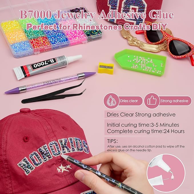 Resin Jelly Rhinestones for Bedazzling, EARLMONI Multi Colord Bedazzler Kit with 15ml B7000 Glue Rhinestone Pen Tool for Clothes Nail Art (15 Colors, 5MM)