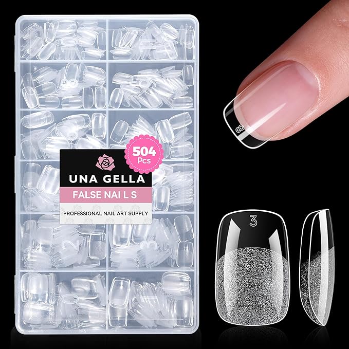 UNA GELLA Gel Nail Tips Square & Squoval Short, 504pcs Short Round Square Press on Nails Pre Etched Squoval Soft Gel Fake Nails Full Cover For Nail Extension Home DIY Salon 12 Sizes