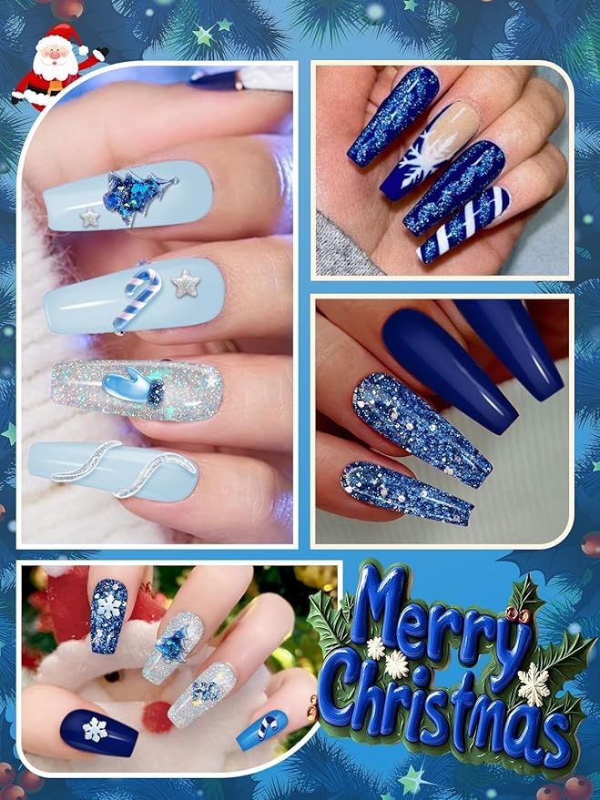 Christmas Solid Builder Gel Kit, EABNKU 6 Colors Solid Builder Gel for Nails Blue Collection Glitter Non Sticky Nail Extension 3D Sculpting for Winter Nail Starter Kit 15g*6 (3 OZ)