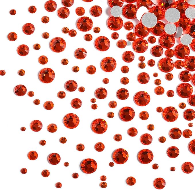 Beadsland Rhinestones for Makeup,8 Sizes 2500pcs Orange Flatback Rhinestones Eye Gems for Nails Crafts with Tweezers and Wax Pencil,Orange,SS4-SS30