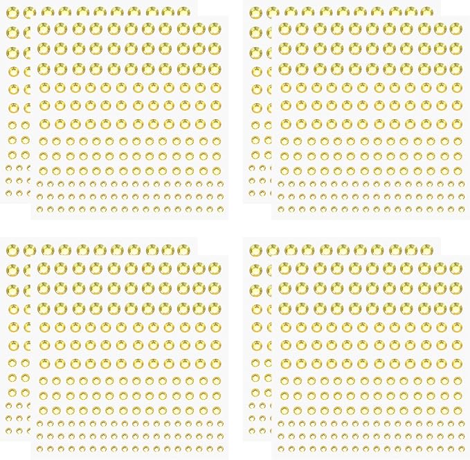 PATIKIL 1320 Pcs Acrylic Gem Sticker, 4 Size 3/4/5/6mm Self Adhesive Rhinestones Face Gem Stones Bling Jewelry for Nail Art Craft Clothes DIY Makeup Decoration Party, Light Gold