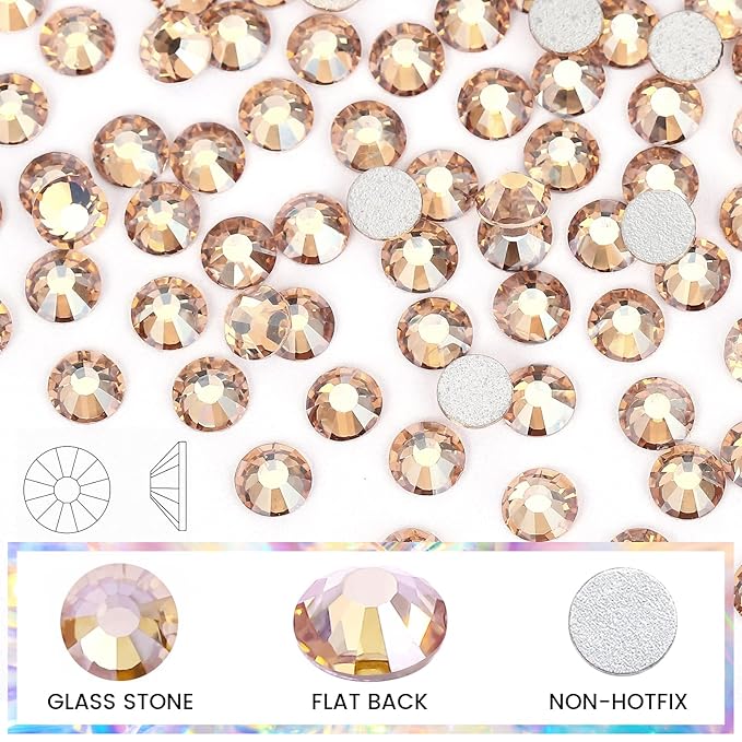 Novani Crystal Rhinestones, Flatback Loose Gemstones 1440pcs Glass Rhinestones for Clothes Shoes Crafts Makeup Nail Art and DIY Decorations(SS20, Golden Shadow)