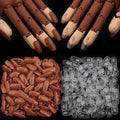 200PCS Replacement Nail Tips for Acrylic Nails Practice Hand, 100PCS Brown and 100pcs Clear Fake Nails with box for Nail Hand Practice