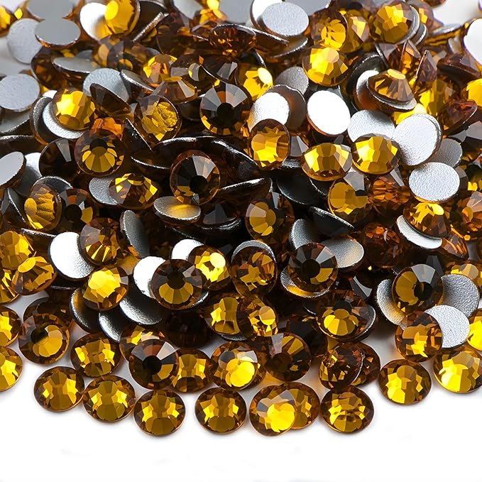 Genie Crystal ss20 Topaz Flatback Rhinestones 1440 Pcs Pack, 5mm Gold Glass Rhinestone for Bling Tumbler, Shoes,Clothing, Costume, DIY Decoration