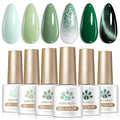 BORN PRETTY Green Gel Nail Polish Set Shimmer Glitter Cat Magnetic Eye Gel Polish Olive Emerald Forest Light Green Soak Off U v Gel Polish Kit for Salon Manicure and Nail Art DIY at Home