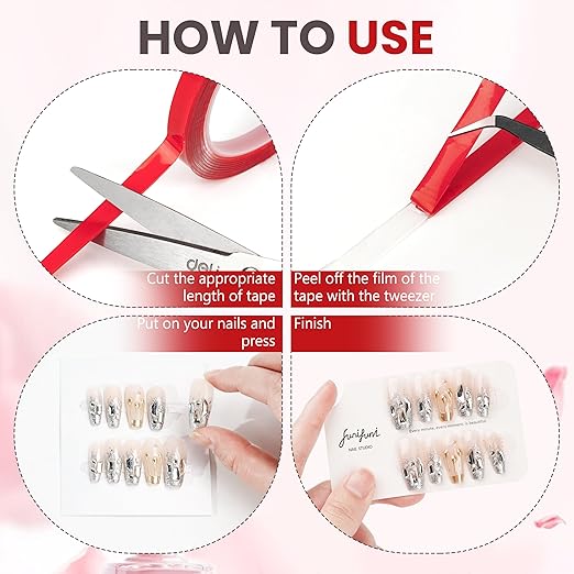 6 Rolls Double Sided Tape Nail Tape for Press On Nails Adhesive Strong Sticky Nail Double Tape for Nail Packaging Removable TClear Mounting Tape for Nail Salon Press On Nail Supplies with Tweezer