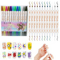 12 Colors Double-Ended Nail Polish Pens, Quick Dry 3D Acrylic Paint Markers for Nails, Fine Tip Liner Brush & Dotting Tool Set for DIY Nail Art Drawing