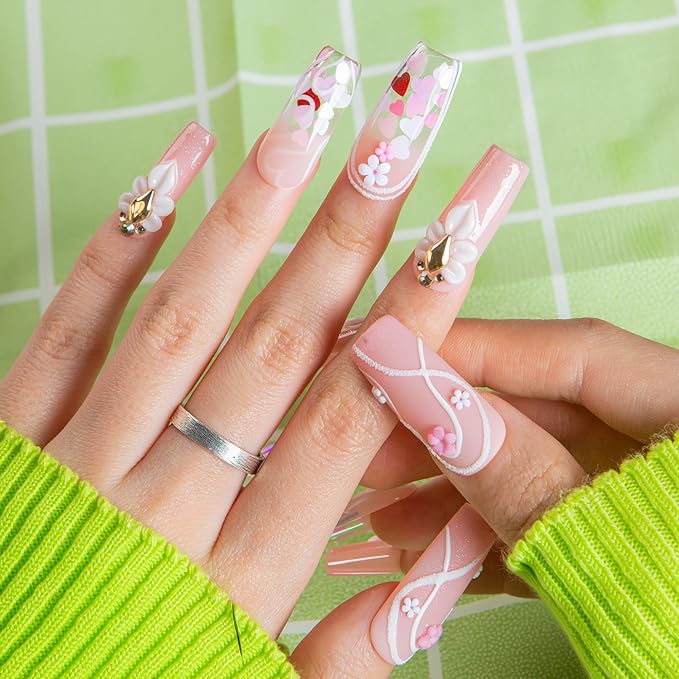 LOVFUL Short Press on Nails Blush Petal | Handmade Acrylic Press ons| Reusable Fake False Nails | Square Classic Regular 1.3in | H735-L