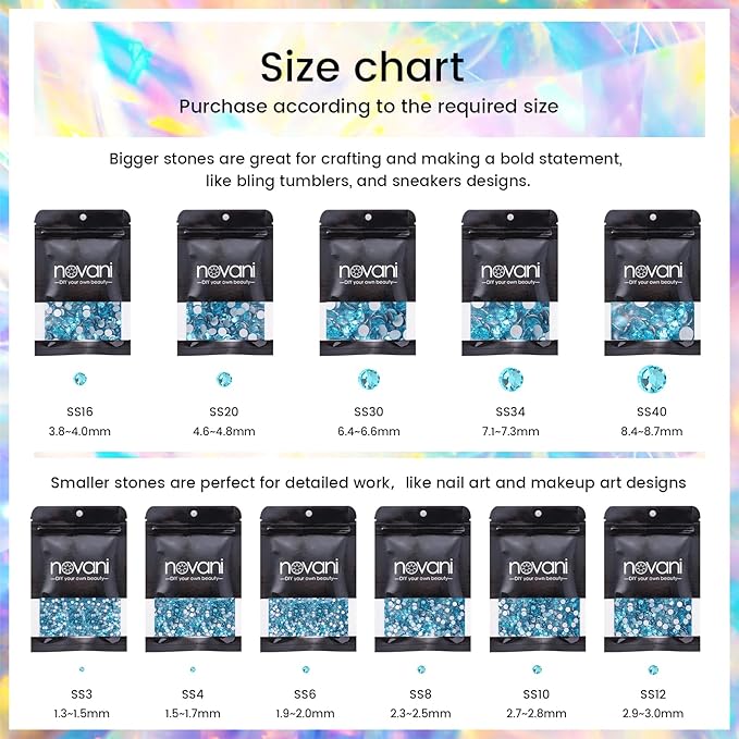 Novani Rhinestones 1440pcs SS20 Glass Rhinestones Crystal Flatback Gemstones for Crafts Nails Makeup Bags and Shoes Decoration（SS20, Aquamarine）