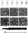 Beadsland 4300pcs Flatback Rhinestones,Gray Rhinestone Nail Gems Round Crystal Rhinestones for Crafts,Mixed 6 Sizes with Picking Tweezers and Wax Pencil Kit, SS6-SS20,Black Diamond