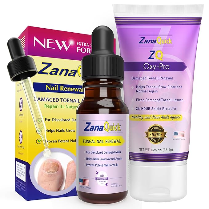 ZanaQuick 2-Step Nail Renewal System - Extra Strength Nail Care Solution & Renewal Drops - Care Kit for Discolored, Brittle Nails