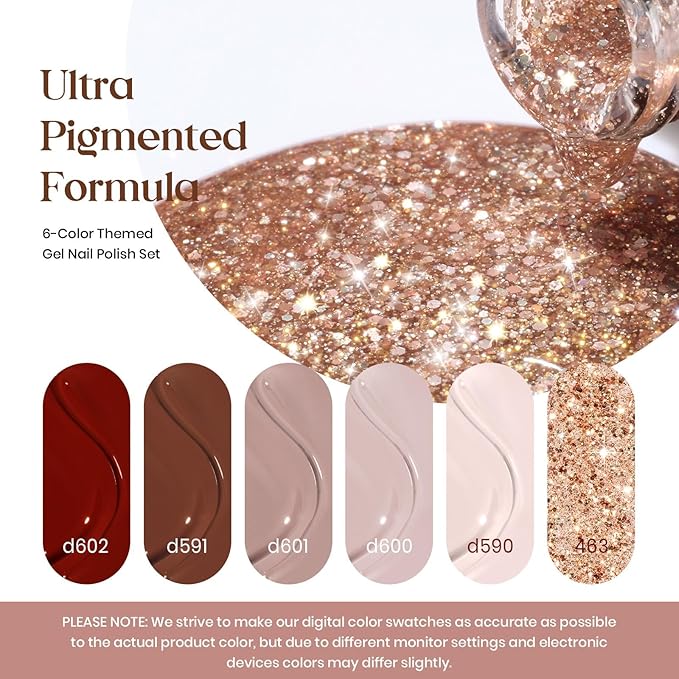 Beetles Brown Gel Nail Polish - 6 Colors Burgundy Brown Neutral Grey Plum Gel Polish Set, Soak Off UV LED Nail Colors for Manicure Gift for Women