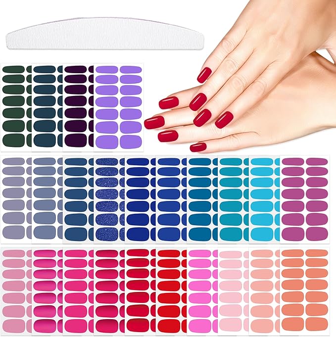 24 Sheets 336 Pieces Nail Polish Strips For Women Girls Nail Polish Stickers Full Nail Wraps Stick On Nails With Nail File Gel Nail Strips Solid Nail Stickers Self Adhesive Nail Decals