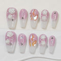Sun&Beam Nails Handmade Press On Nail Medium Long Coffin Ballerina Purple Flower Fake Tip 3D Design Art Charms Cute with Storage Box 10 Pcs (S)