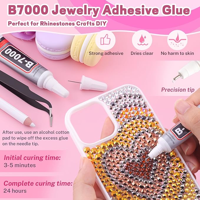 20000Pcs Metallic Rhinestones for Bedazzling with 1Pcs B7000 Jewelry Glue, Resin Rhinestones for Crafting Crafts DIY, Bedazzler Kit Gems for Clothing Shoes Tumblers Nail Art Assorted Size 3/4/5/6mm