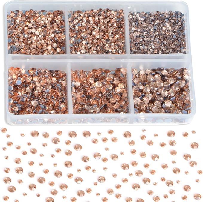 8000pcs Hotfix Rhinestones Flatback,Rhinestones for Crafts Clothes Mixed 6 Sizes, Hotfix Crystals with Wax Pencil Kit, SS3-SS12,Lt.Peach