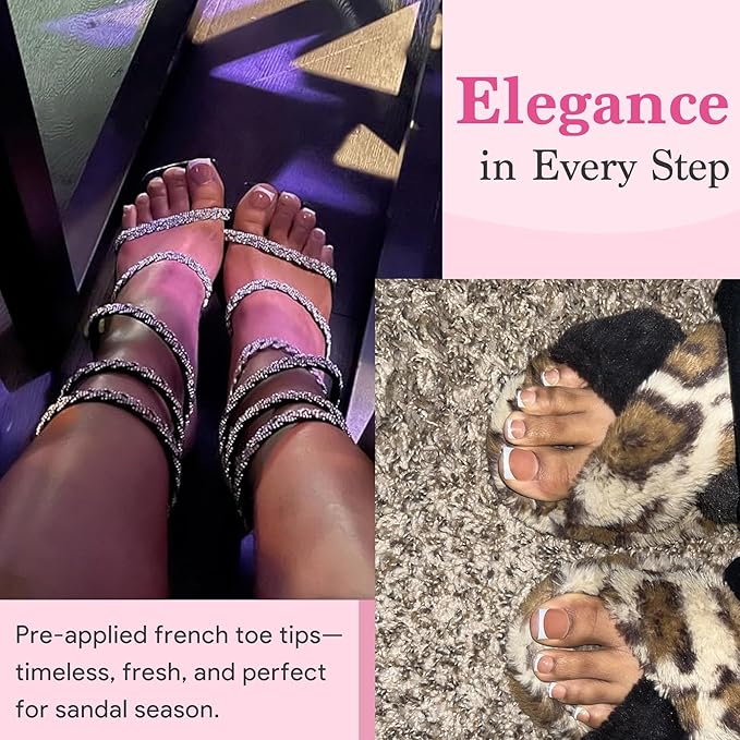 Press On Toenails for Women, Brown Pink 15 Sizes 270 Pcs Toe Nail Tips Pre-applied Primer& Base Coat, Full Cover Real Square French Tip Extension DIY at Home, Builder Nail Gel & Top Coat Required