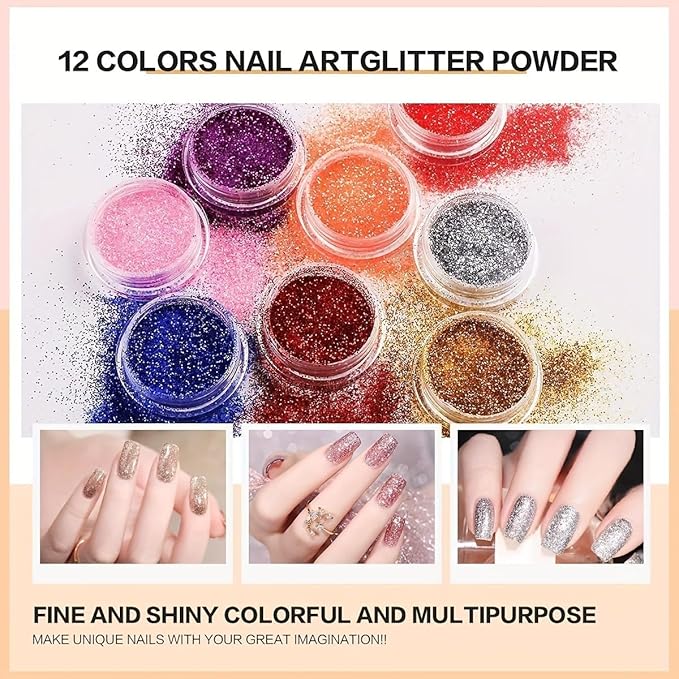 Morovan Monomer Acrylic Nail Liquid with Powder Kit Glitter Acrylic Powders Set for Nail Art Decoration Extension DIY at Home