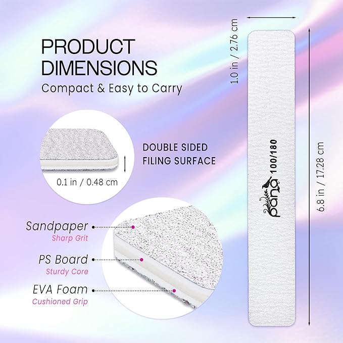 10pcs - PANA Jumbo Double-Sided Emery Nail File for Manicure, Pedicure, Natural, and Acrylic Nails - Zebra (Grit 100/180)