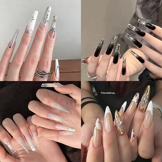 ELLEWIN 480PCS No C Curve Clear Nail Tips, Half Cover Coffin and Almond Nails for Acrylic Nails Kit, 10 Sizes Soft Gel Fake Nails Extension for Salons and Home DIY Gifts