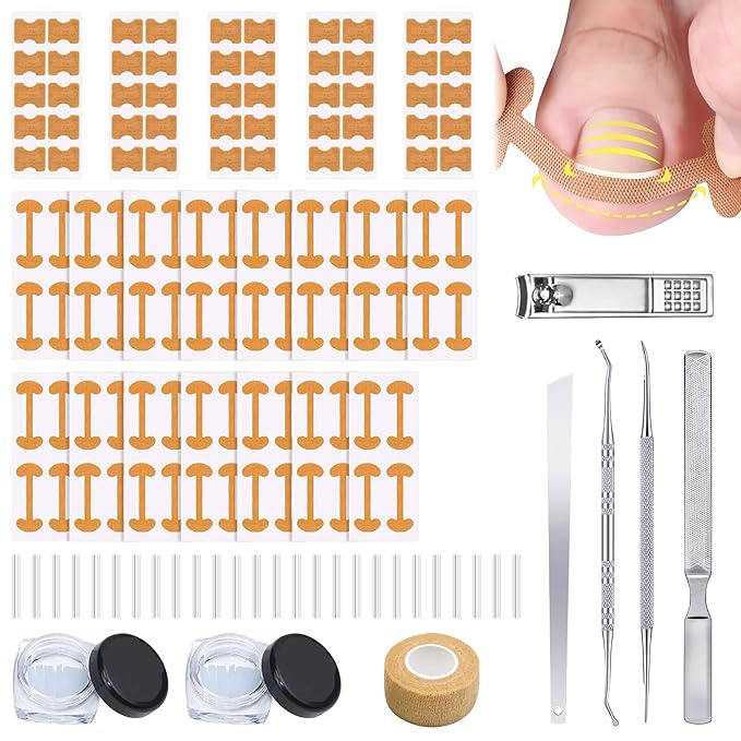 Ingrown Toenail Care Kit with Flexible Strips(134PCS), Professional Toenail Tool Kit Includes Breathable Toenail Bands, Curved Pads, Painless File & Lifter Tools | Home Pedicure Maintenance Set