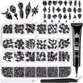 Glass Nail Rhinestones Multi-Shapes Flatback Gems, Round Crystal Glue Gel + 1500Pcs,arty Nails Diamond Gemstones