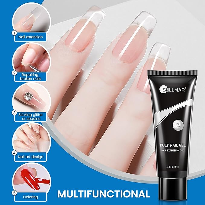 Poly Nail Gel Kit 15ml/0.5fl.oz Clear and Nude Poly Gel Nail Extension Flase NAIL Gel with Slip Solution Nail Dryer for Beginner(Clear&Nude)