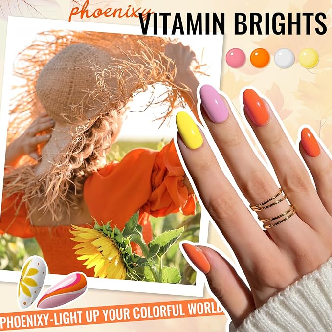 phoenixy 50 Pcs Gel Nail Polish Set, 42 Colors Gel Nail Kit with Base & 4 Effects Top Coat All Seasons Nail Polish Set Christmas Gifts for Women Girls
