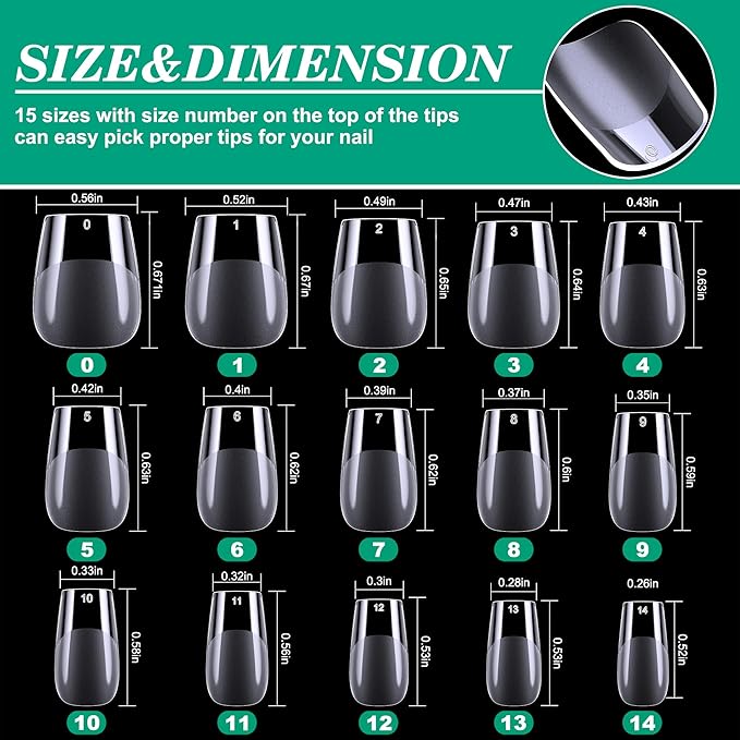 Extra Short Coffin Nail Tips, 360Pcs Soft Gel Full Cover Nails for Soak off Nail Extensions, Half Matte Clear False Gel Nail Tips for Nail Salons and DIY Art, 15 Sizes