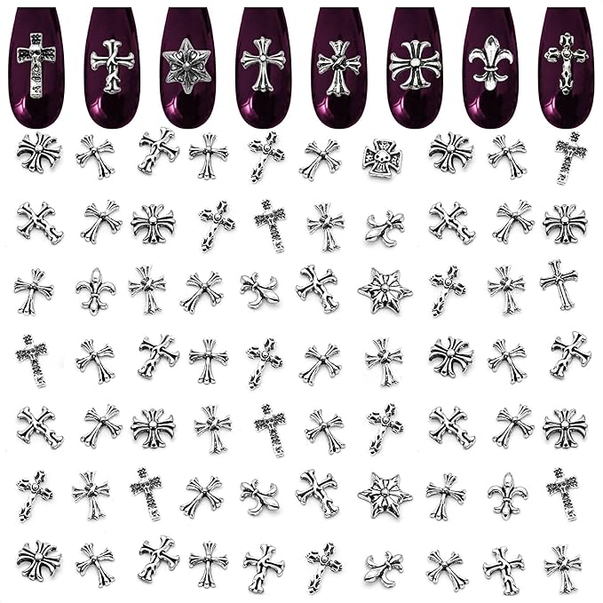 120 Pcs Cross Nail Charms and Gems – 3D Acrylic Silver Cross Charms for Nails for DIY & Professional Manicure – Easy-to-Apply & Durable Nail Decorations, Versatile for Y2K or Daily Manicure Designs