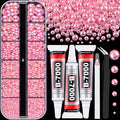 Flatback Pearls for Crafting with 3Pcs 10ml B7000 Jewelry Glue, 1 Box of Half Round Pink AB Pearls, Bedazzling Beads for DIY Crafts Clothing Tumblers Shoes Embellishment Nail Art