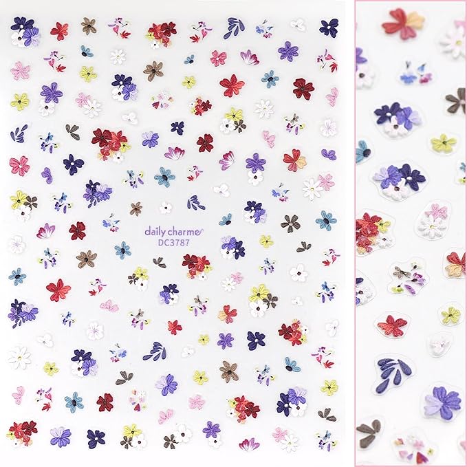 Daily Charme Sticker Bundles Spring Meadow Petite Petals Nail Art Sticker Bundle, Cute 3D Spring and Summer Nails Decal Designs, Nail Art Stickers for Women, Girls DIY Manicure