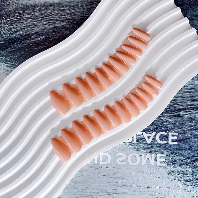 Coral Press on Nails Almond Shaped Medium Almond Nails Press on Neutral Acrylic Nails Reusable Fake Nails for Women Girls, Glue on Nails Medium Length Stiletto False Nails Gel Artificial Nails