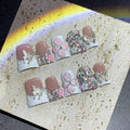 Duck Shaped Press on Nails 3D Flower Colorful Rhinestone and Butterfly Embossed Design Thick Acrylic and Muti-Layer Gel Handmade Press on Nails White French Tip Thick Acrylic Nails for Women (Size M)
