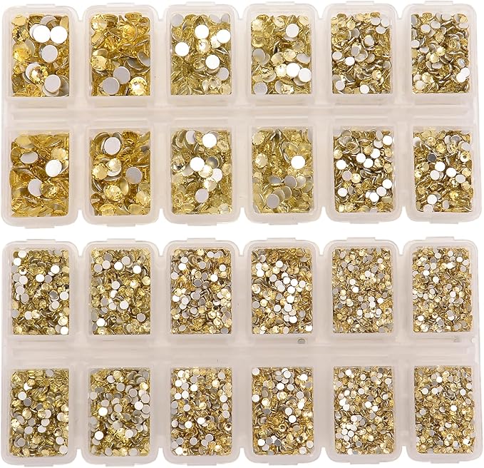10000 Pieces Rhinestones 6 Sizes Round Crystal Glass Flat Back Rhinestones with 1Tweezers and 1Picking Pen for Nail Art Crafts Clothes Bags DIY (Jonquil)