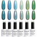 RARJSM Holographic Gel Polish Set,Turquoise Green Gel Nail Polish Kit Glitter Summer Collection Soak Off 6PCS 7.5ML Curing Required Unicorn Mirror Laser Effect Nail Gel for Salon Home Manicure