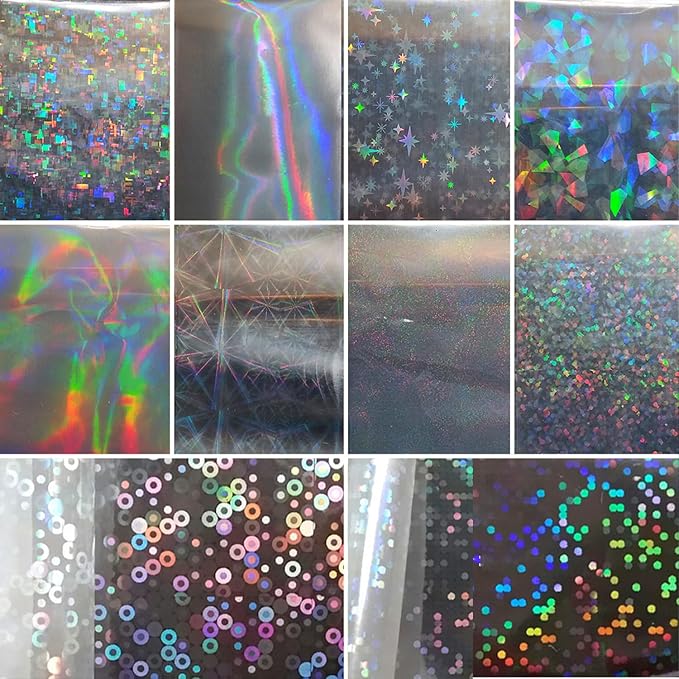 SILPECWEE 2 Boxes Aurora Nail Foil Clear Laser Glass Fragment Nail Transfer Foil for Long Acrylic Nails Starry Sky Holographic Nail Art Foil Stickers Manicure Design for DIY Nails Decoration