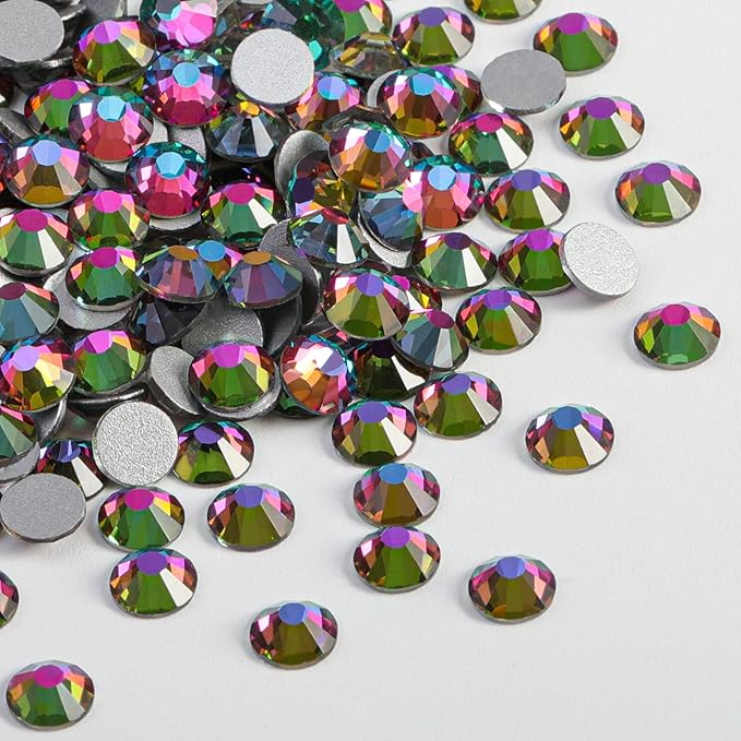 Beadsland Flat Back Crystal Rhinestones Round Gems for Nail Art and Craft Glue Fix, Green Volcano, 1.2-1.4mm, SS3/1440pcs