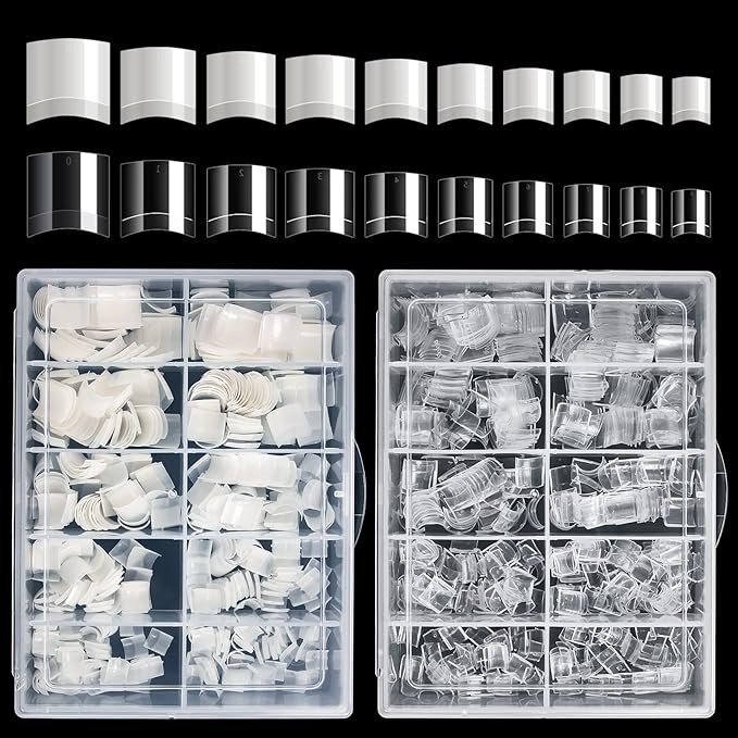 Buqikma Short Nail Tips - 1000PCS French Style Square Tips for Acrylic Nails Half Cover with Case for Salon (Clear+Natural)