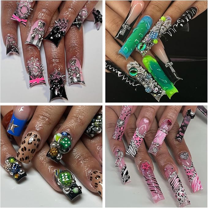 197PCS Nail Charms for Acrylic Nails，Monster Eye Pill Puncture Dice Billiards Cone Pin Door Handle Mechanical Parts Nail Decorations ，Nail Accessories for Nail Art Supplies Manicure DIY