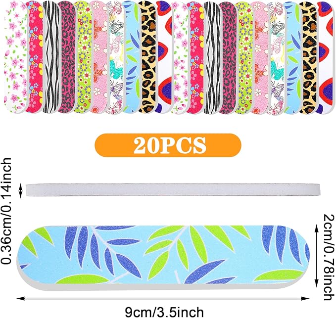 20Pcs Mini Nail Files Bulk Emery Boards for Acrylic & Natural Nails Colorful Floral Double Sided Mini Nail Buffer Manicure Tools for Women Girls Home and Salon Use