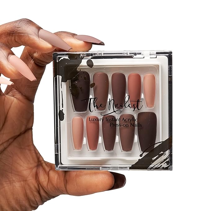 The Nailest - Instant Luxury Acrylic Press-on Nails - Medium Coffin- Earthy Multiplayer